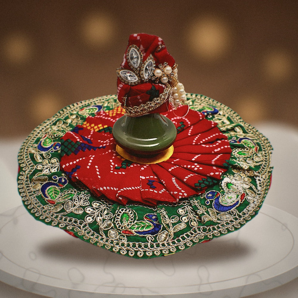 Rajwadi Bandhej poshak, zari and peacock embroidery