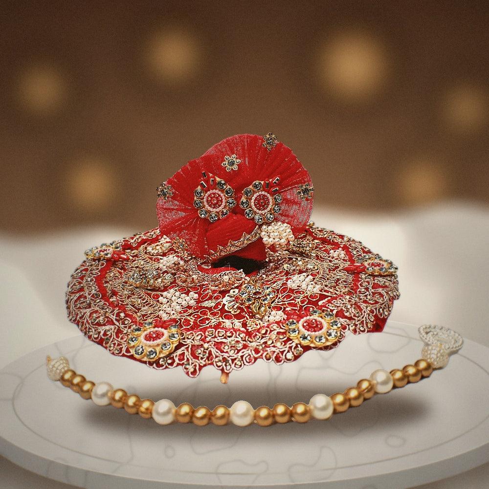 Rajbhog poshak, pearls and stone rosettes